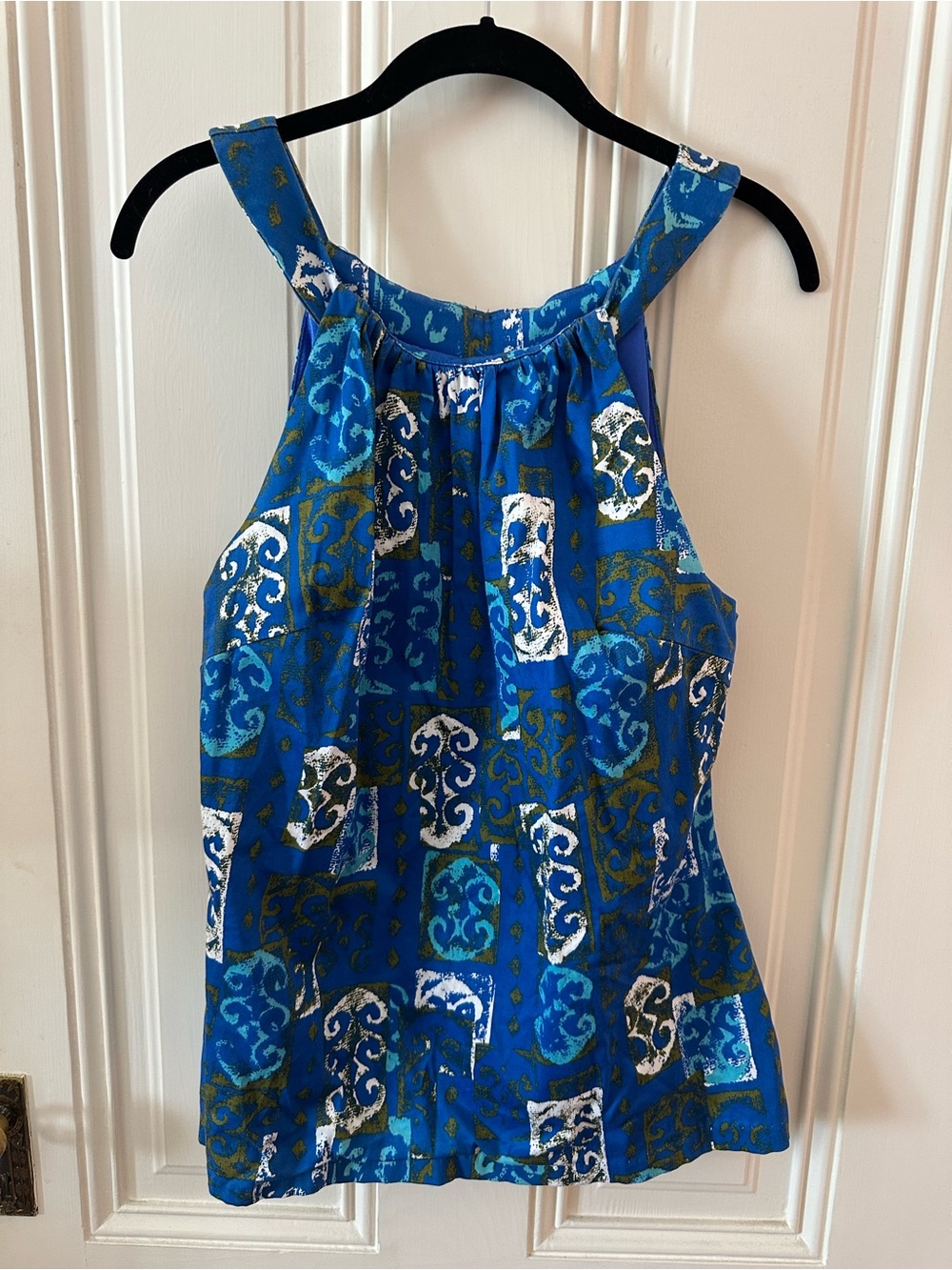 Pinup Couture Blue & White Print Halter Tank Top